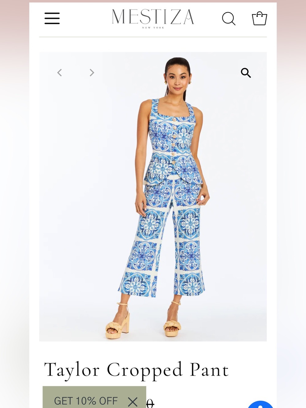 NWT Mestiza NY linen blue tile cropped pants sz 2